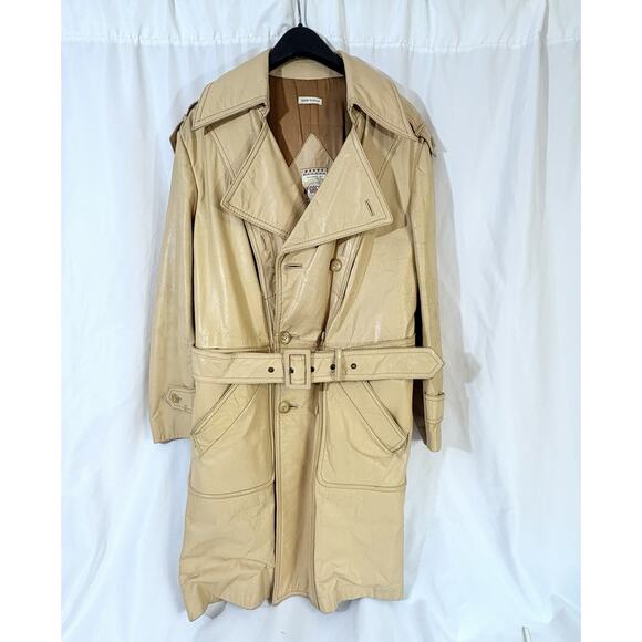 Vtg 70s McGregor Tan Leather Trench Coat Belted Double Breasted Sz 38 Spain READ